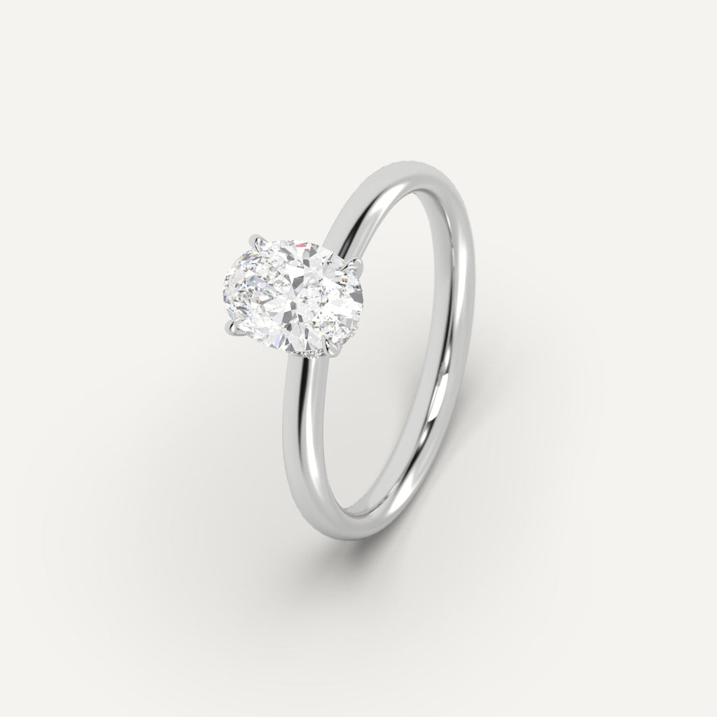 White Gold 1 Carat Engagement Ring Oval Cut Diamond