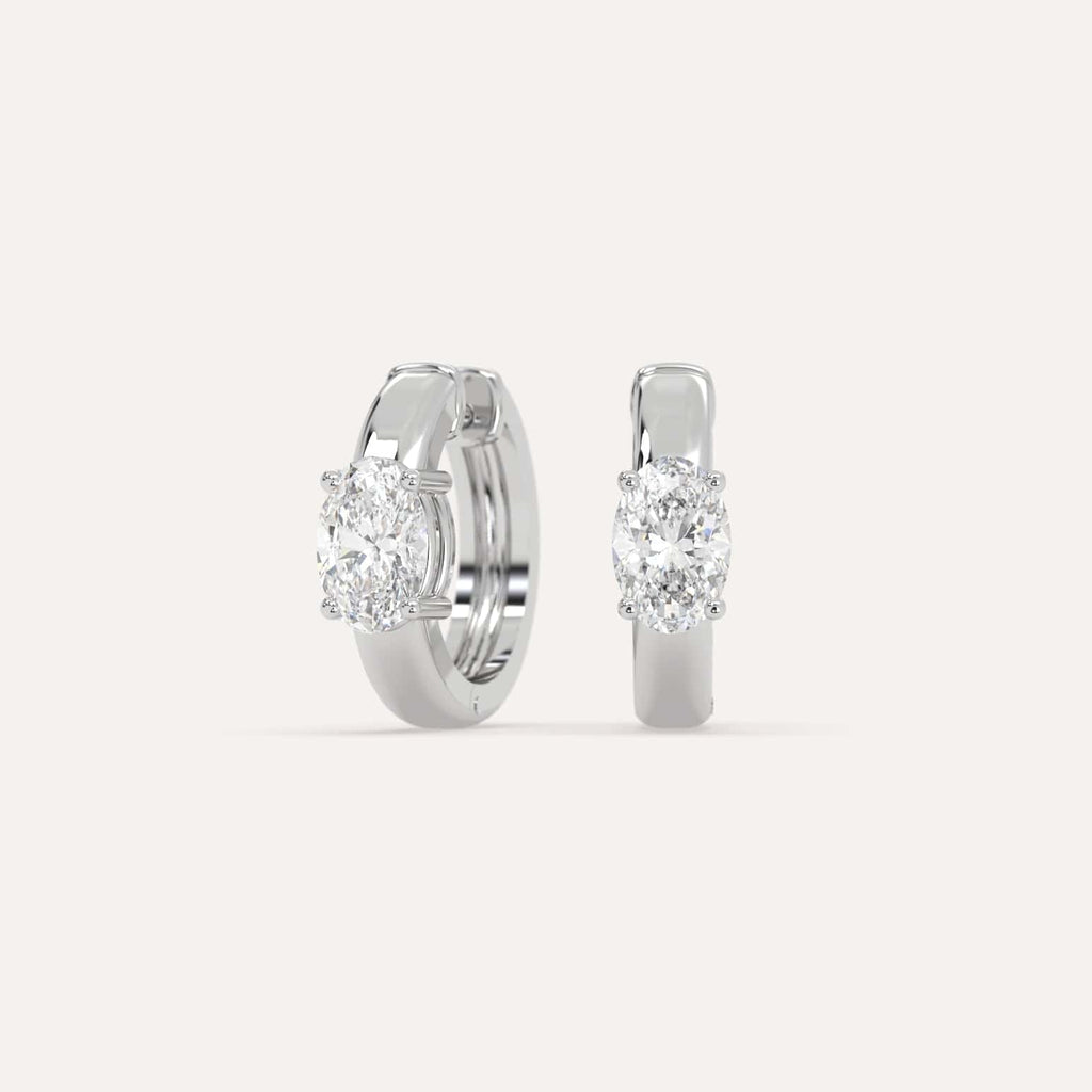 1 carat Oval Natural Diamond Hoop Earrings in White Gold