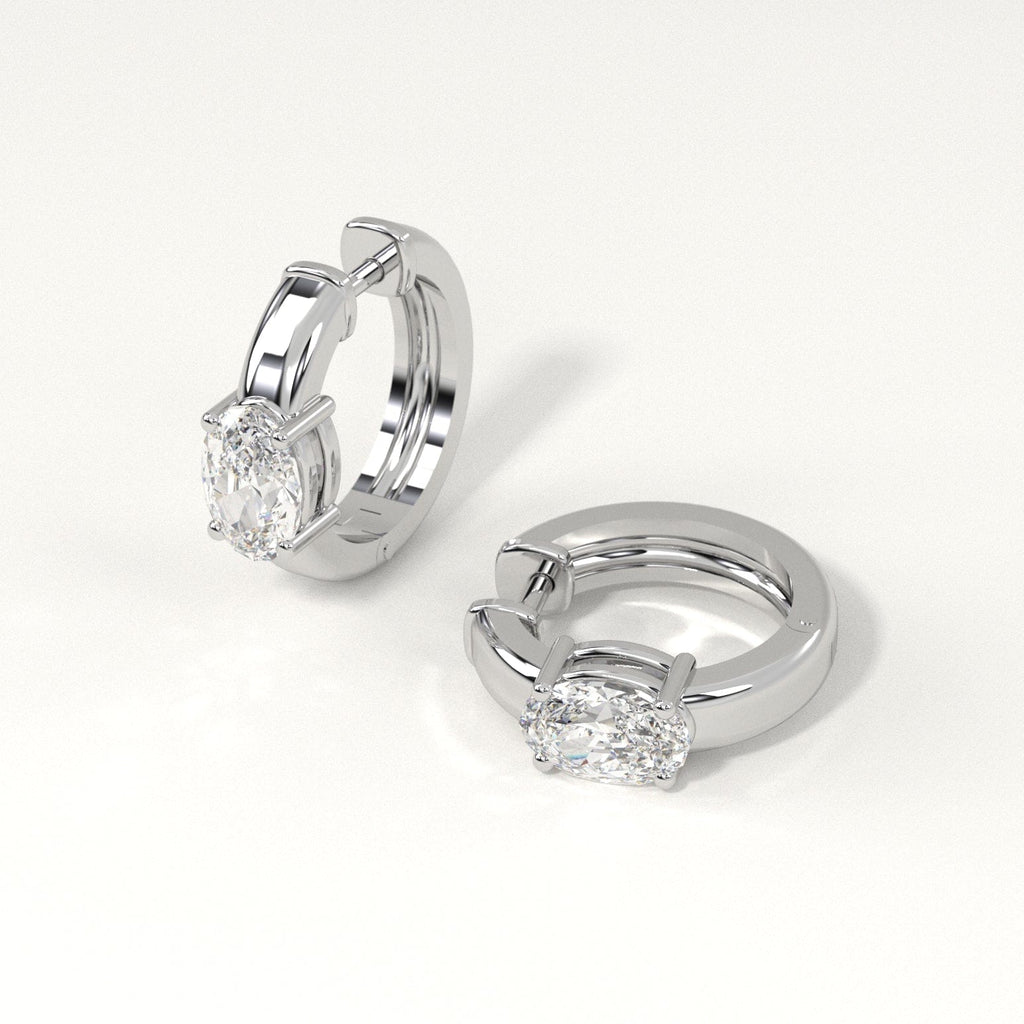 1 carat oval Diamond Huggie Hoop Earrings in white Gold