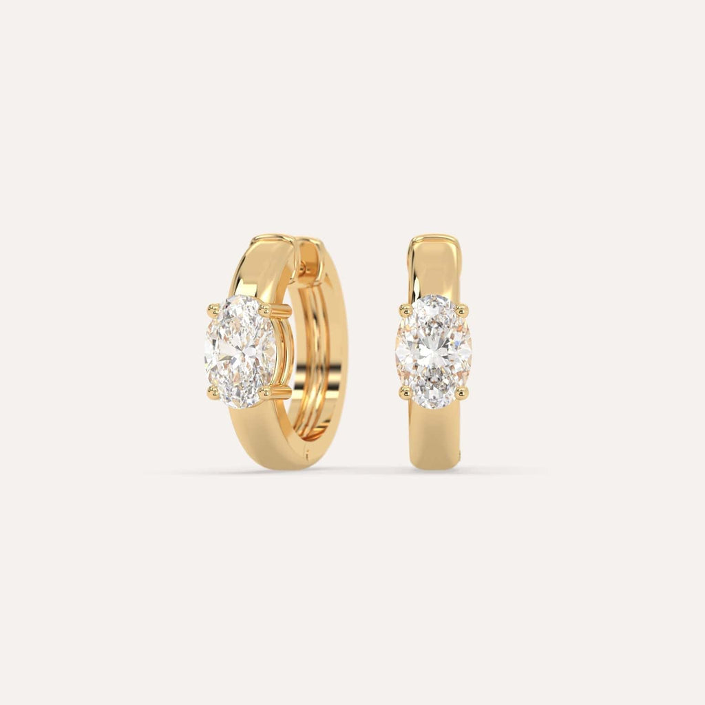 1 carat Oval Natural Diamond Hoop Earrings in Yellow Gold