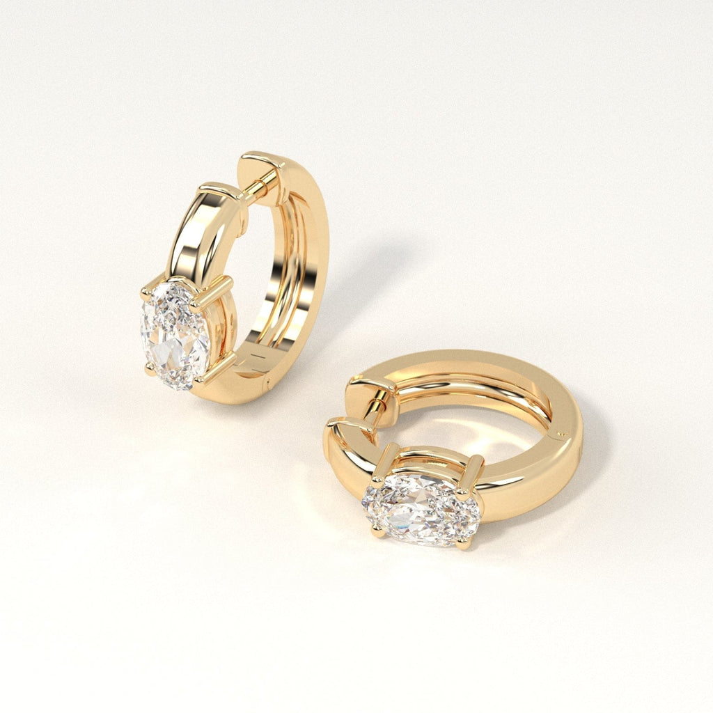 1 carat oval Diamond Huggie Hoop Earrings in yellow Gold