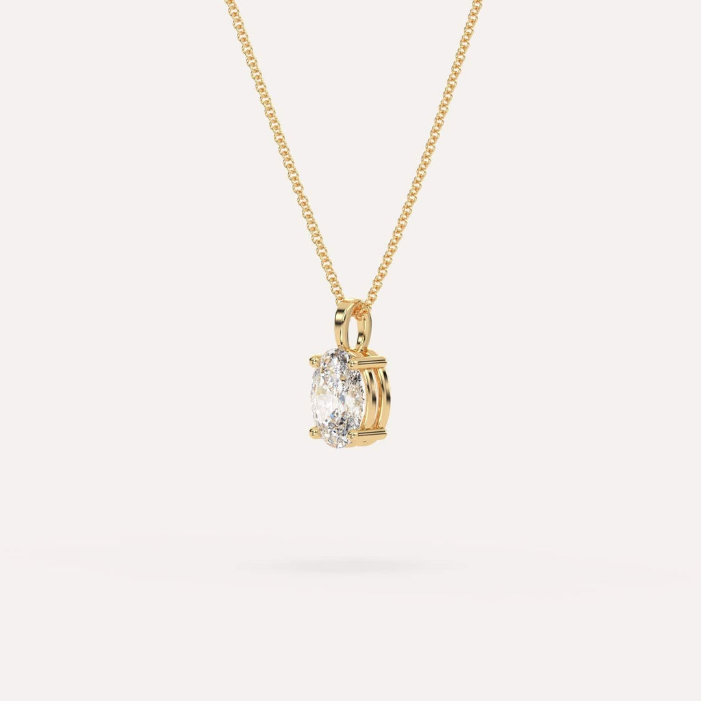 Yellow Gold Pendant Diamond Necklace With 1 Carat Oval Diamond