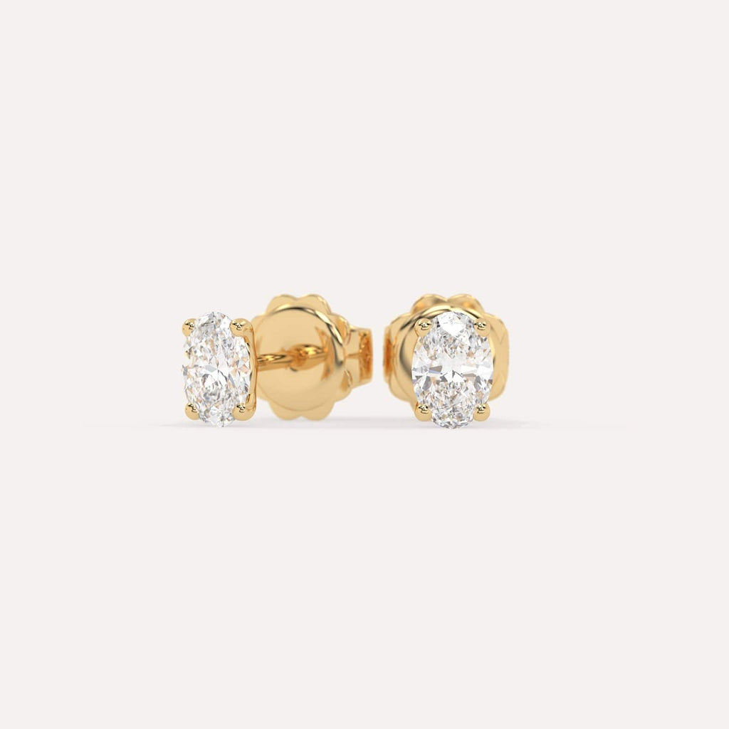 1 carat Oval Diamond Stud Earrings, Natural Diamonds Yellow Gold