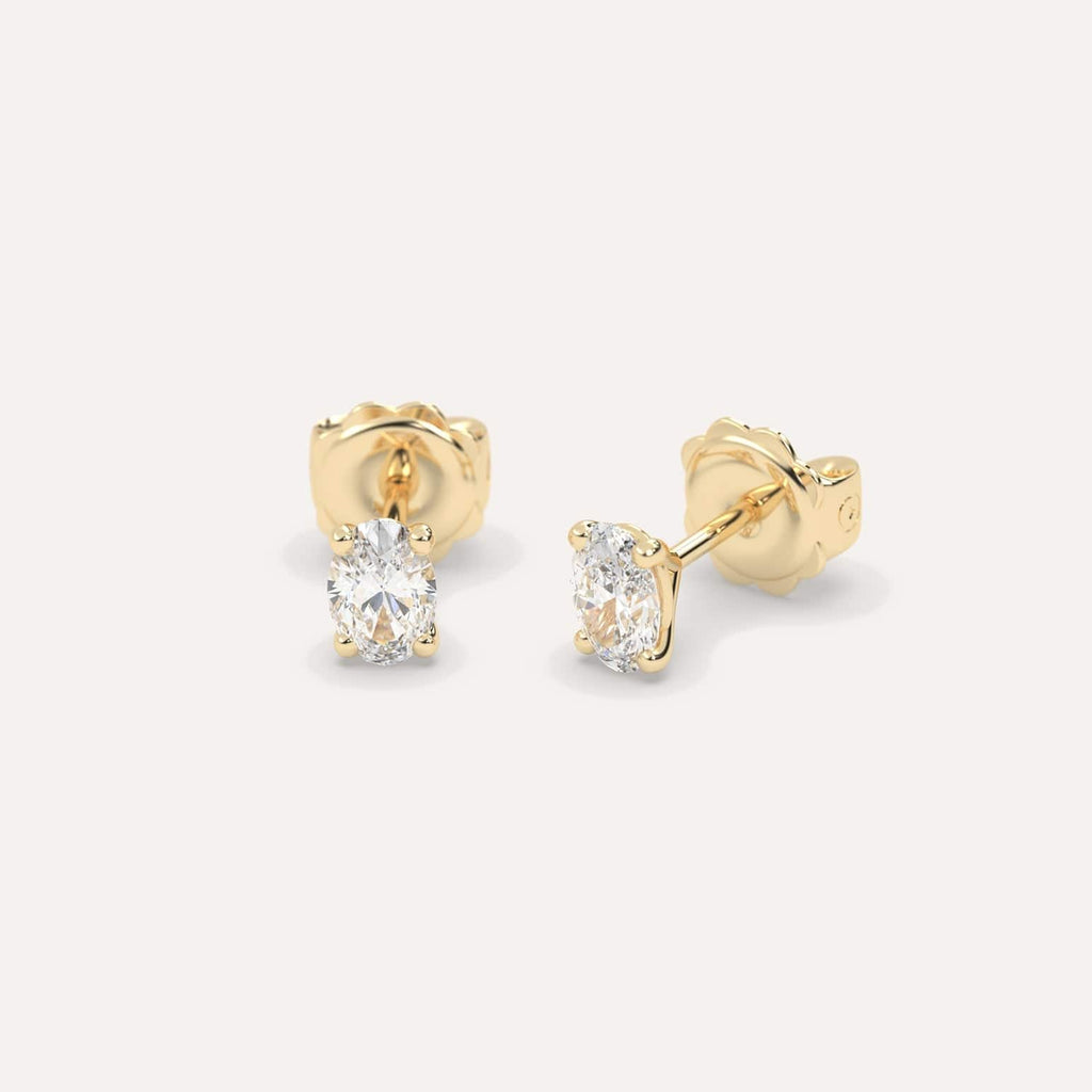 1 Carat Yellow Gold Diamond Stud Earrings For Women