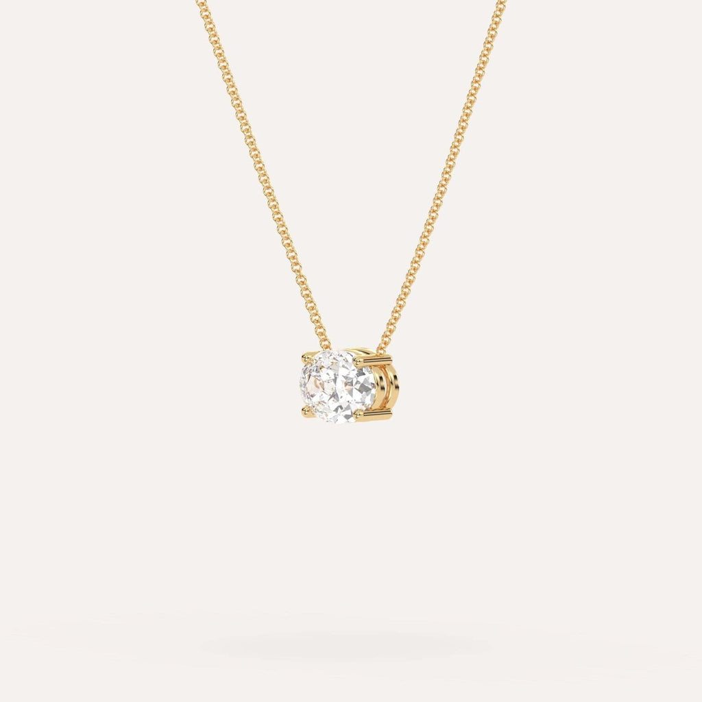 Yellow Gold Floating Diamond Necklace With 1 Carat Oval Diamond