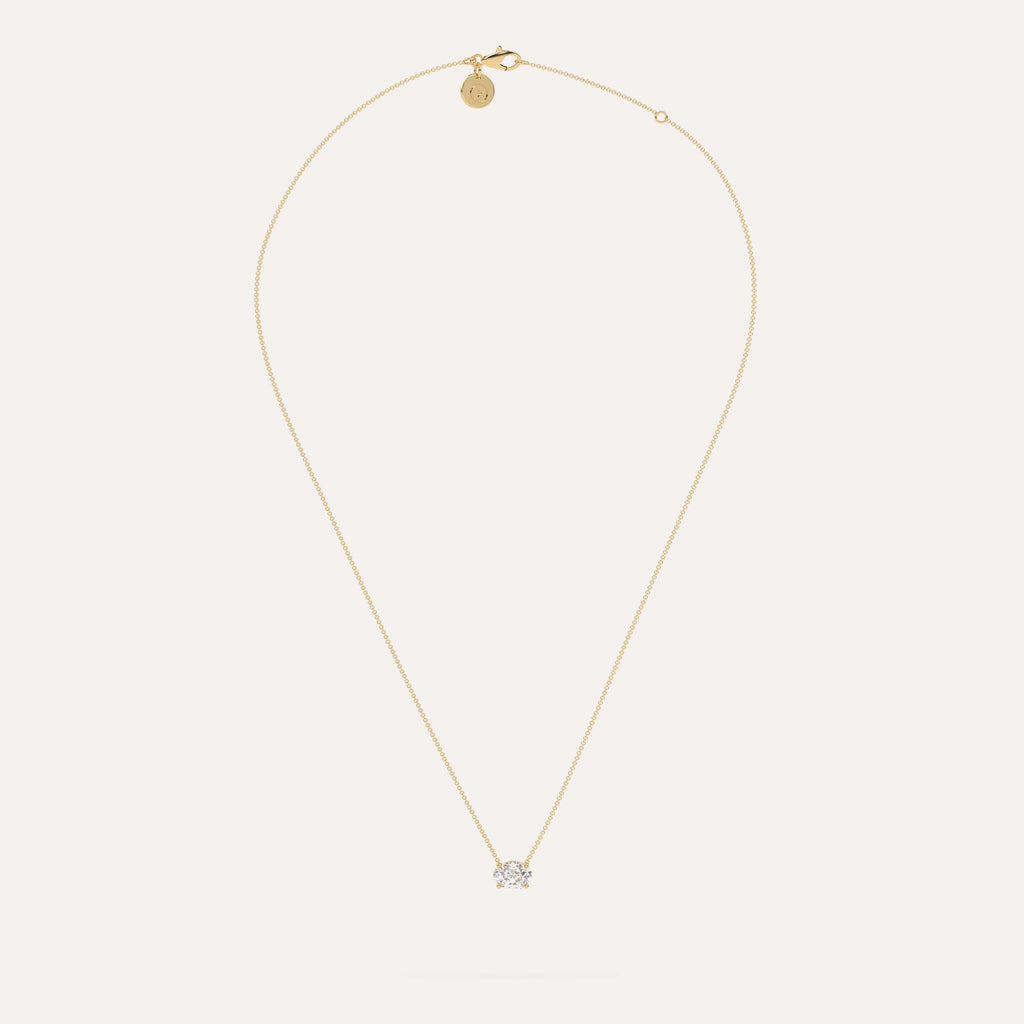 1 carat Oval Floating Diamond Necklace Lab Yellow Gold