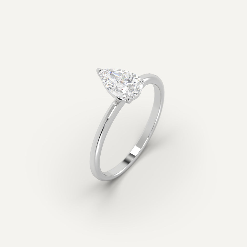 1 Carat Engagement Ring Pear Cut Diamond In 14K White Gold