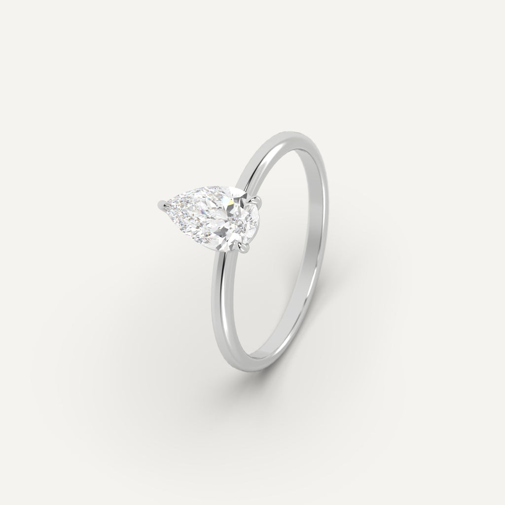 White Gold 1 Carat Engagement Ring Pear Cut Diamond