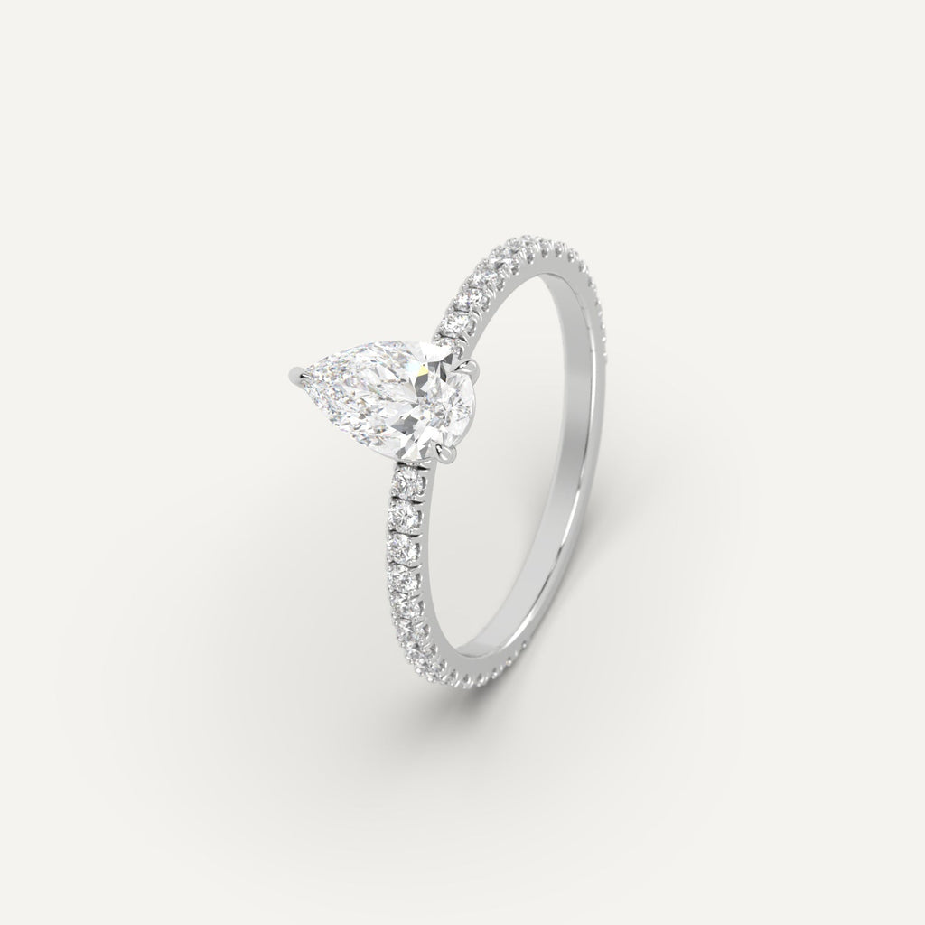 White Gold 1 Carat Engagement Ring Pear Cut Diamond