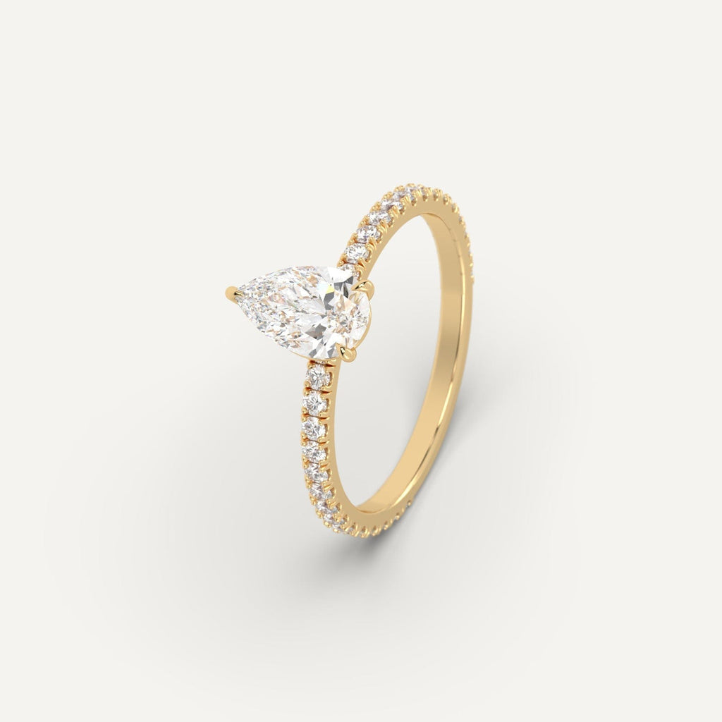 Yellow Gold 1 Carat Engagement Ring Pear Cut Diamond