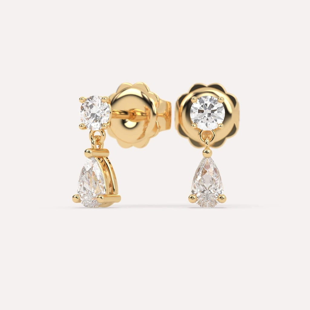 1 carat Pear Lab Diamond Drop Earrings in Yellow Gold