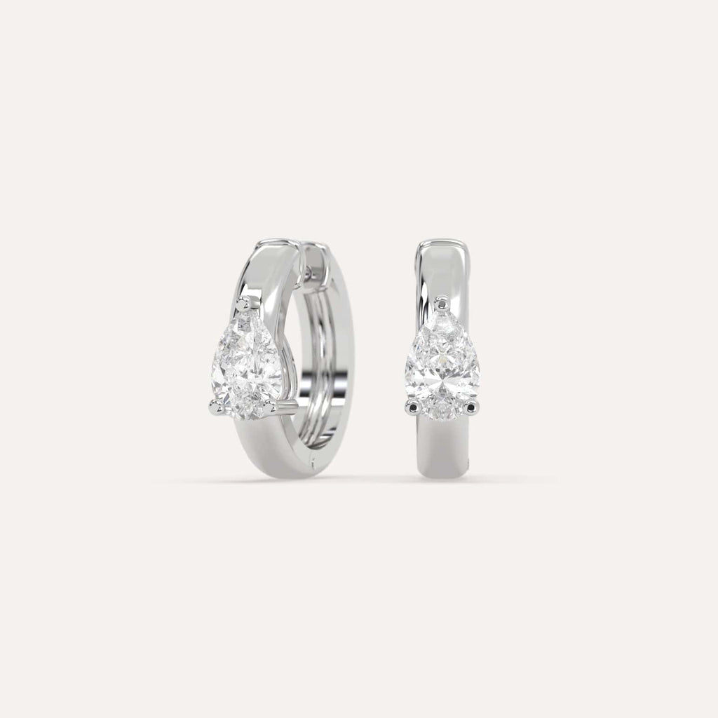 1 carat Pear Natural Diamond Hoop Earrings in White Gold