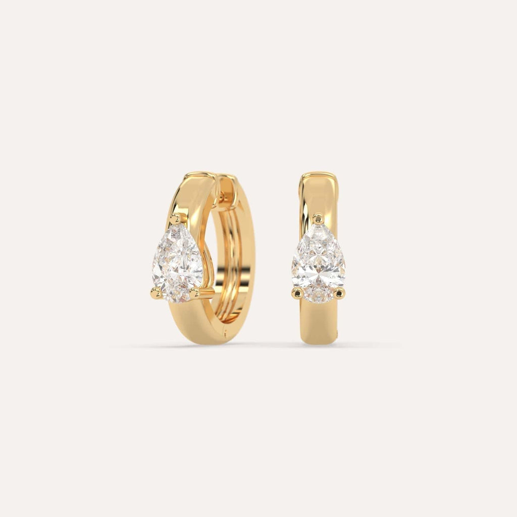1 carat Pear Natural Diamond Hoop Earrings in Yellow Gold
