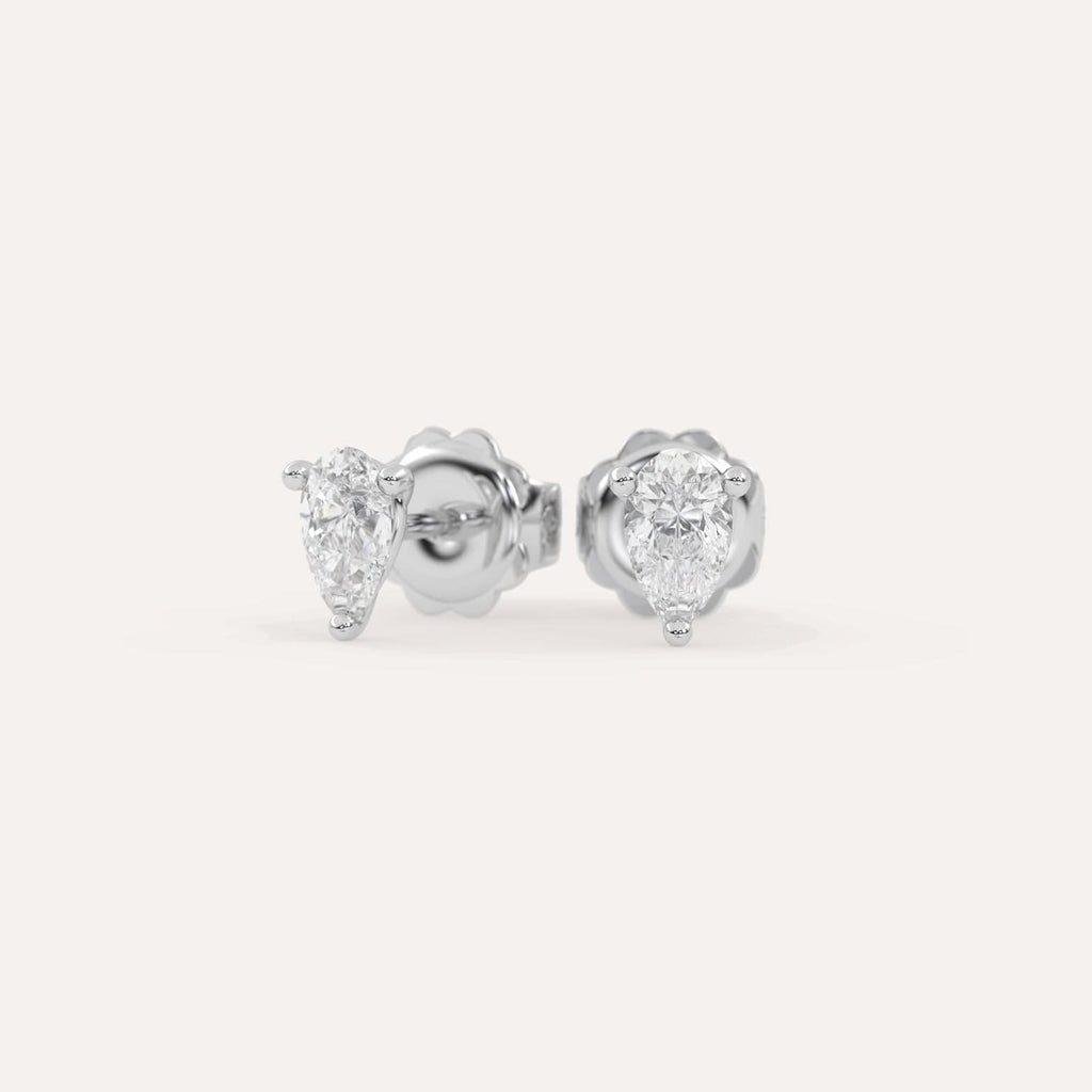 1 carat Pear Diamond Stud Earrings, Natural Diamonds White Gold