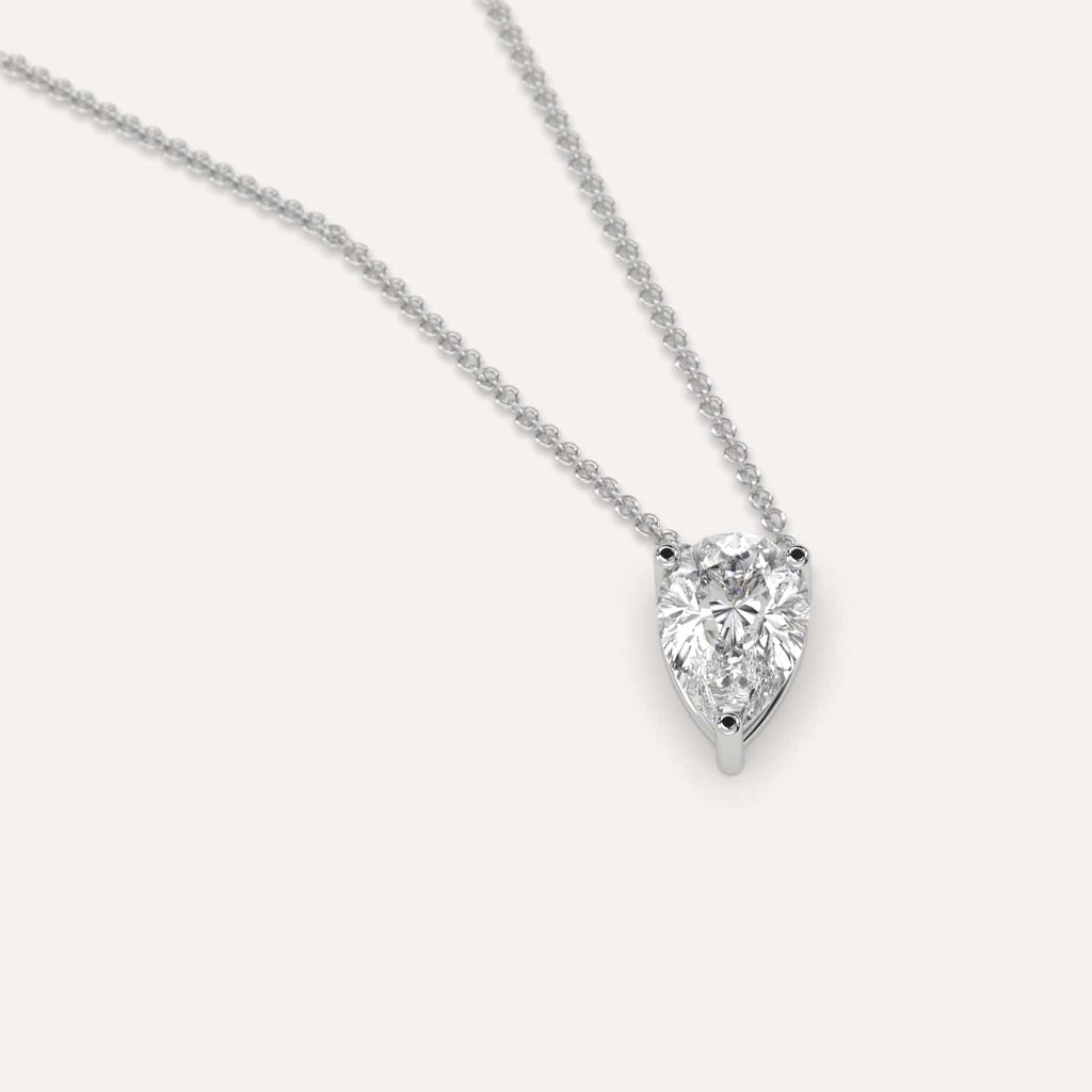 Simple Diamond Floating Necklace With Pear Natural Diamond In White Gold