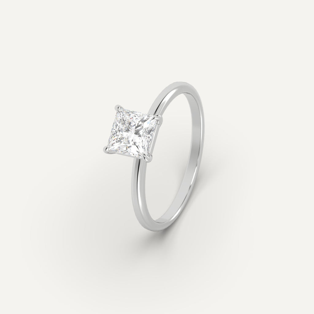 White Gold 1 Carat Engagement Ring Princess Cut Diamond