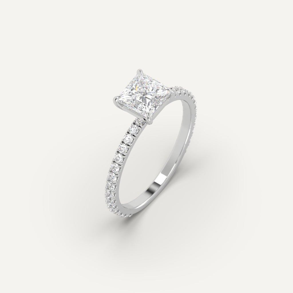 1 Carat Engagement Ring Princess Cut Diamond In Platinum