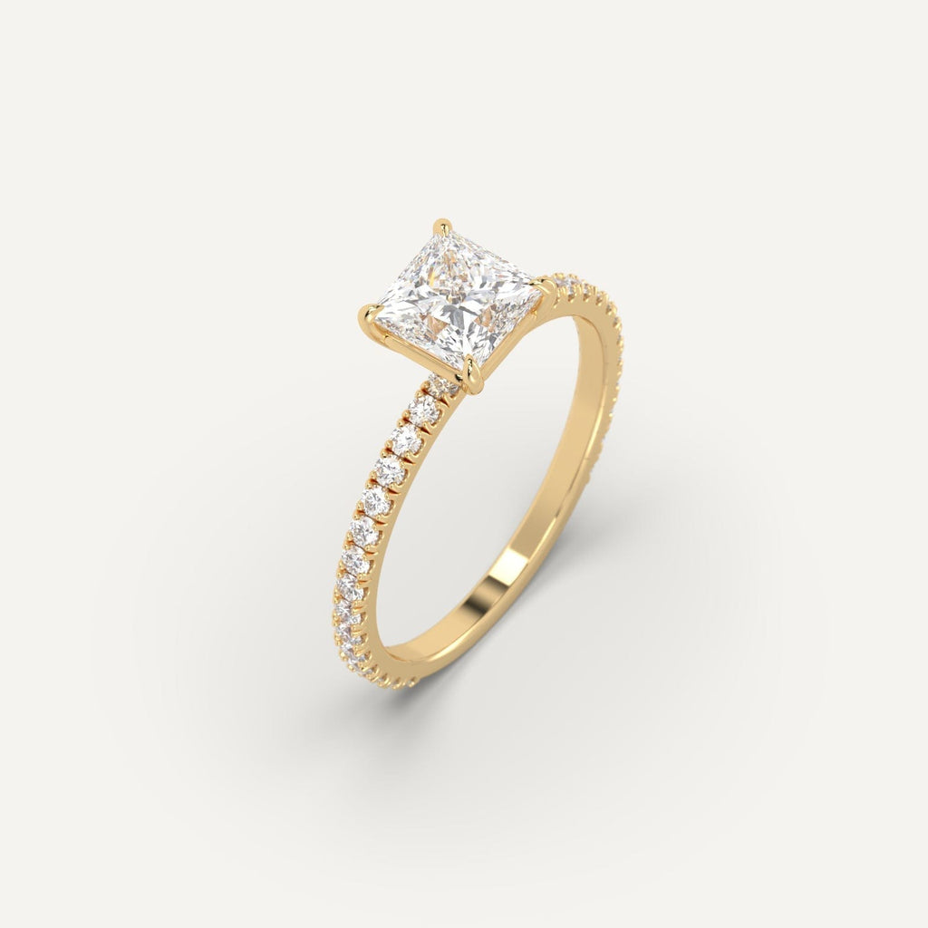 1 Carat Engagement Ring Princess Cut Diamond In 14K Yellow Gold
