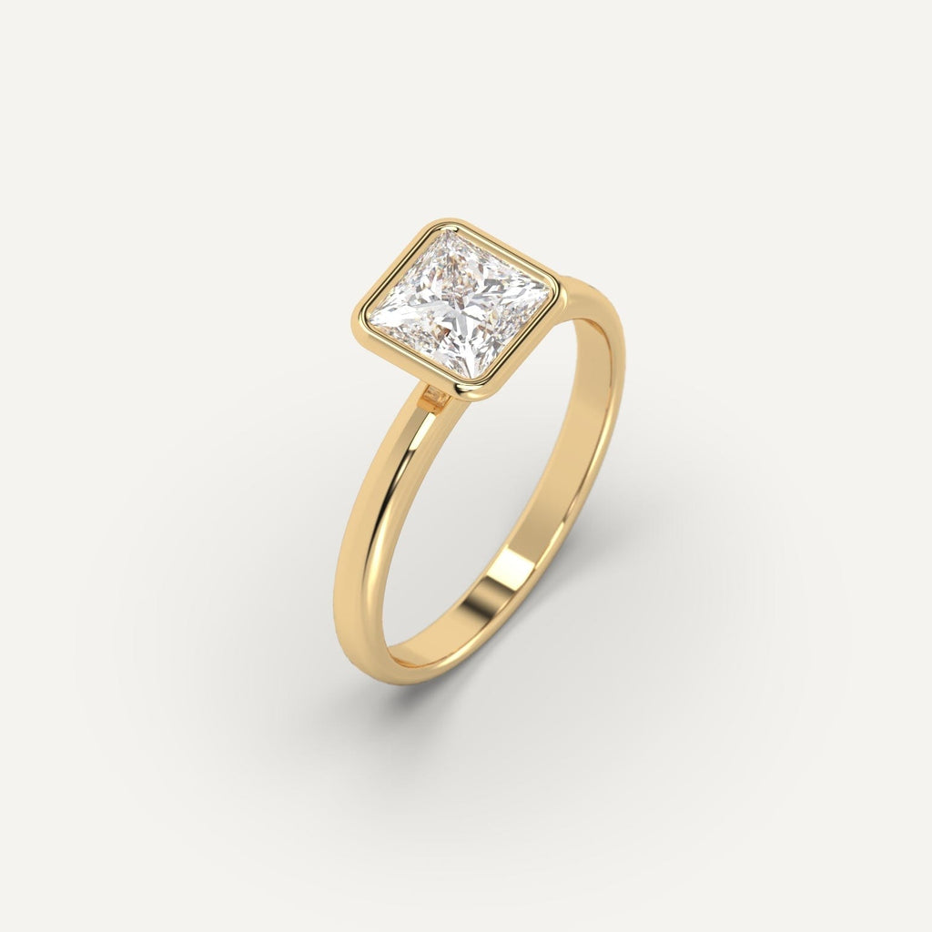 1 Carat Engagement Ring Princess Cut Diamond In 14K Yellow Gold