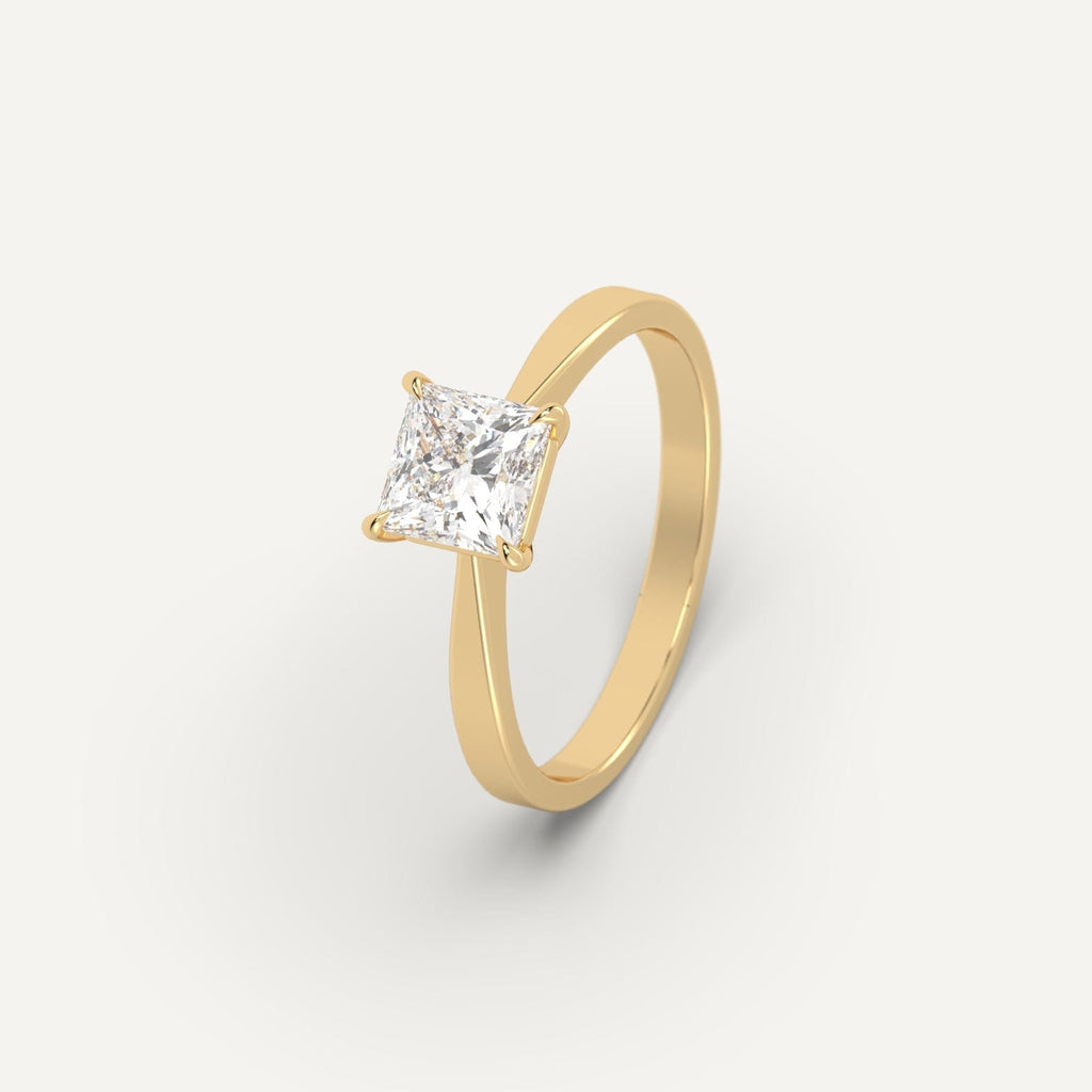 Yellow Gold 1 Carat Engagement Ring Princess Cut Diamond