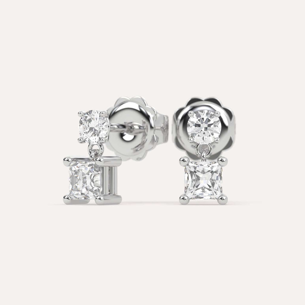 1 carat Princess Lab Diamond Drop Earrings in White Gold