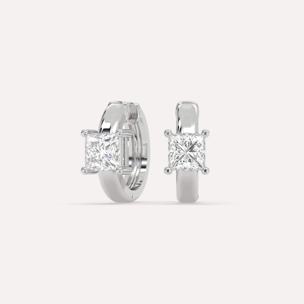 1 carat Princess Natural Diamond Hoop Earrings in White Gold