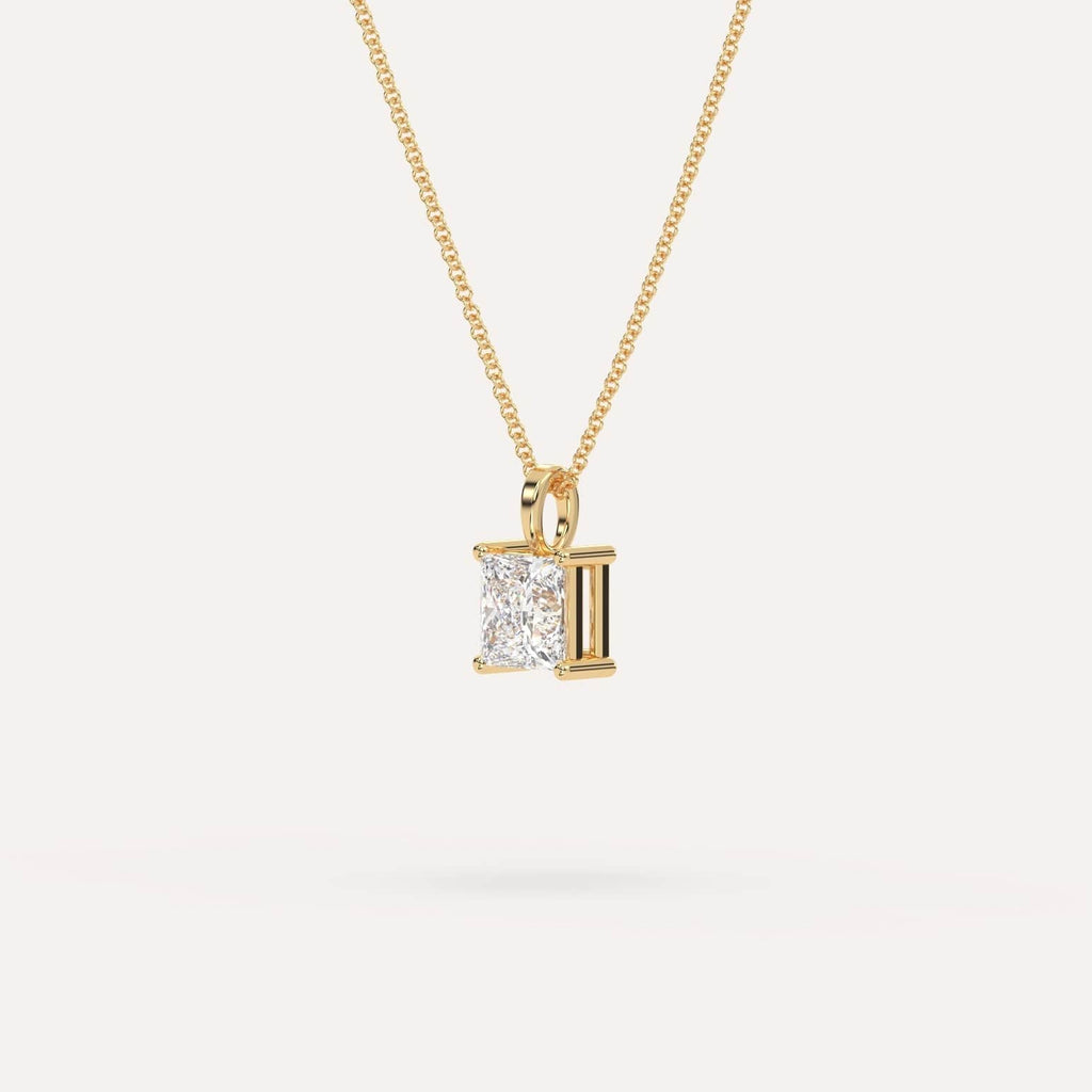 Yellow Gold Pendant Diamond Necklace With 1 Carat Princess Diamond