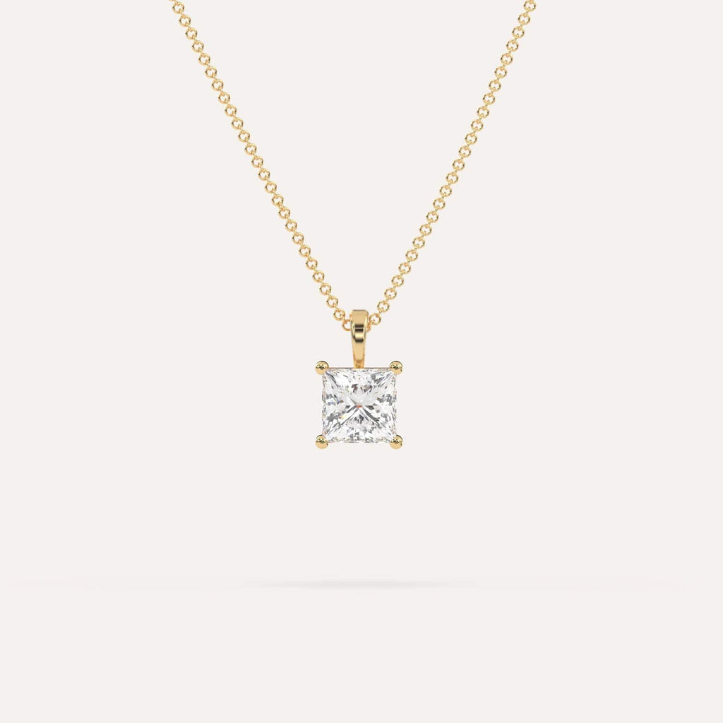 1 Carat Simple Solitaire Diamond Pendant Necklace In 14K Yellow Gold