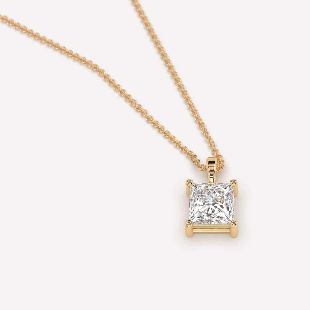 Simple Diamond Pendant Necklace With Princess Natural Diamond In Yellow Gold