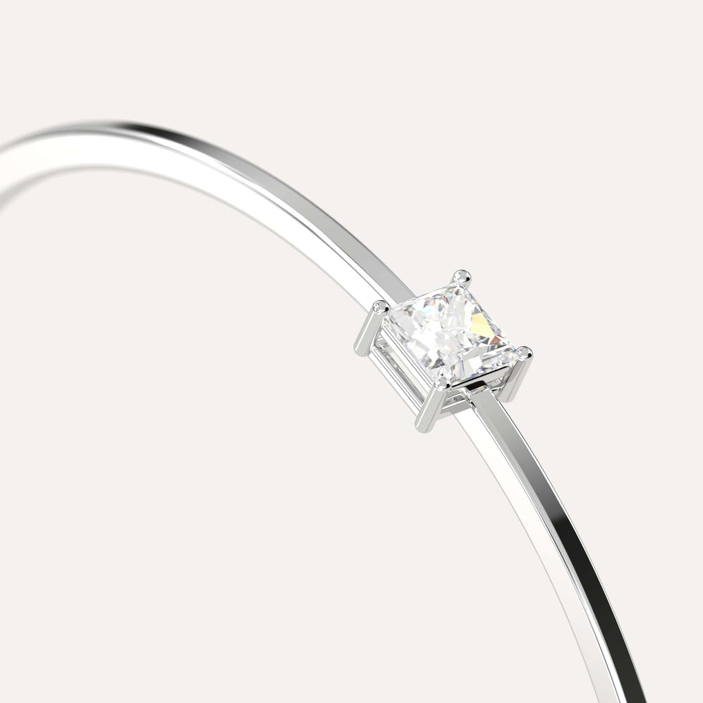 classic diamond solitaire, bangle bracelet with princess lab diamonds in white gold