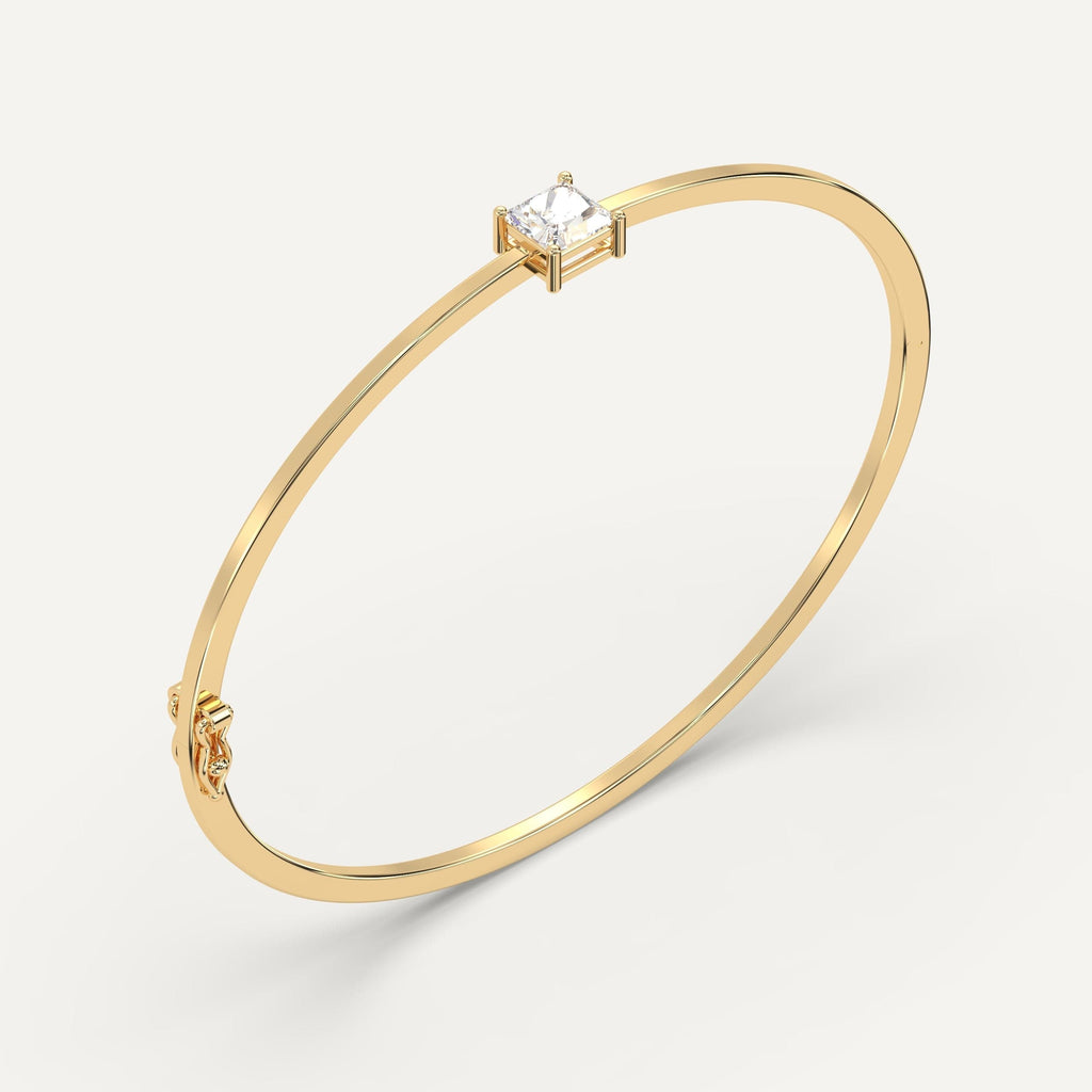 yellow gold solitaire, bangle bracelets with 1 carat princess diamonds