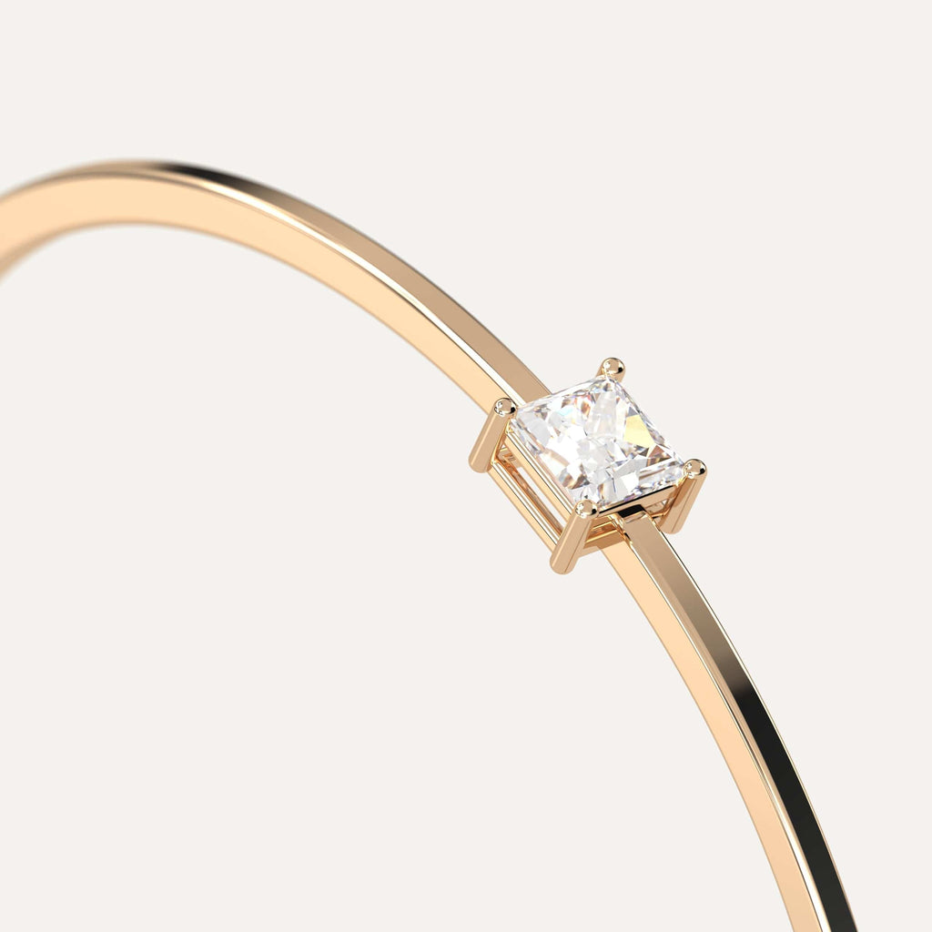 classic diamond solitaire, bangle bracelet with princess lab diamonds in yellow gold