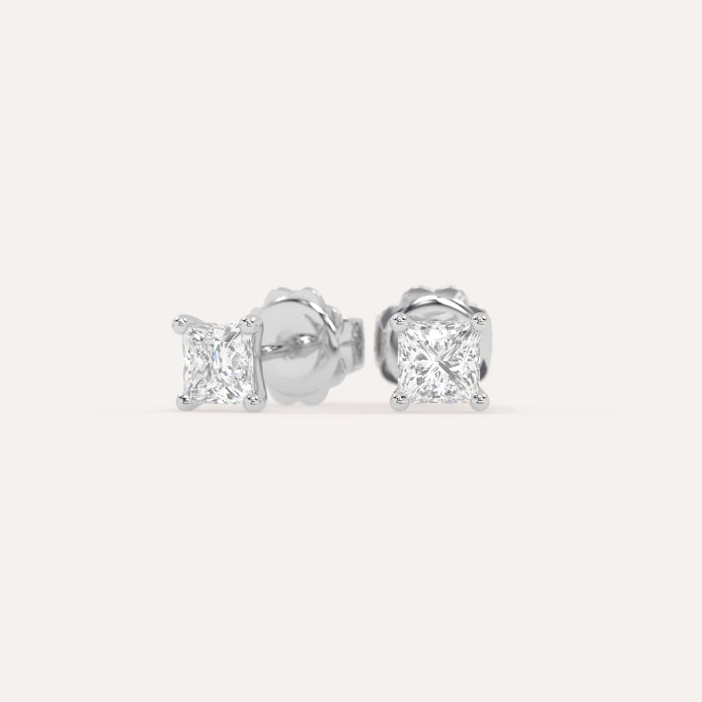 1 carat Princess Diamond Stud Earrings, Natural Diamonds White Gold