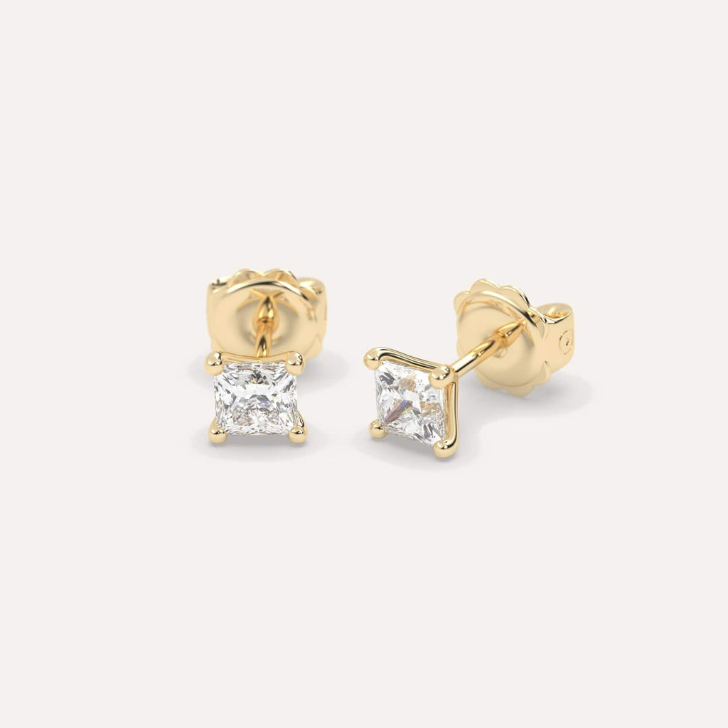 1 Carat Yellow Gold Diamond Stud Earrings For Women