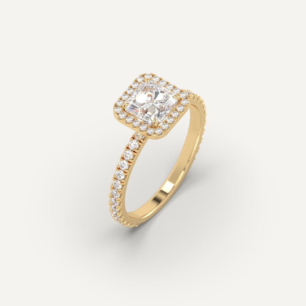 1 Carat Engagement Ring Radiant Cut Diamond In 14K Yellow Gold