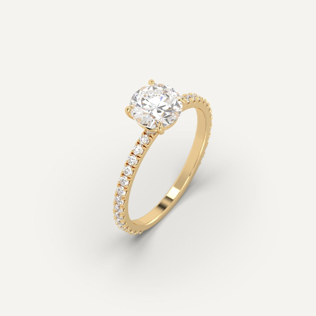 1 Carat Engagement Ring Round Cut Diamond In 14K Yellow Gold