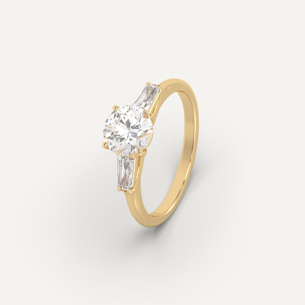 Yellow Gold 1 Carat Engagement Ring Round Cut Diamond