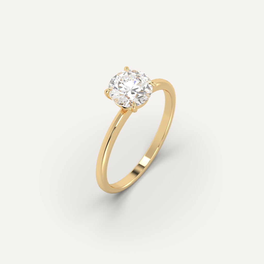 1 Carat Engagement Ring Round Cut Diamond In 14K Yellow Gold