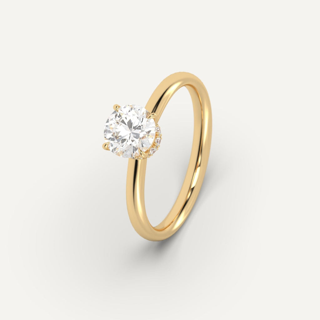 Yellow Gold 1 Carat Engagement Ring Round Cut Diamond