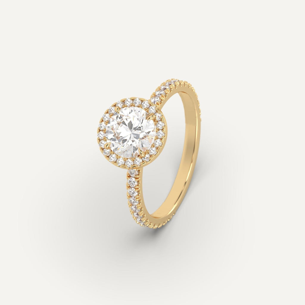 Yellow Gold 1 Carat Engagement Ring Round Cut Diamond