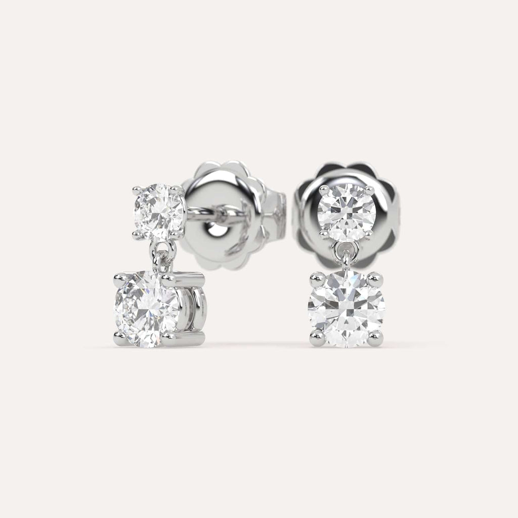 1 carat Round Natural Diamond Drop Earrings in White Gold