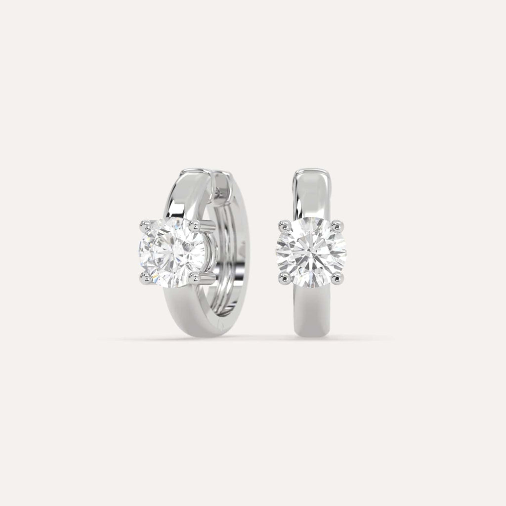 1 carat Round Natural Diamond Hoop Earrings in White Gold