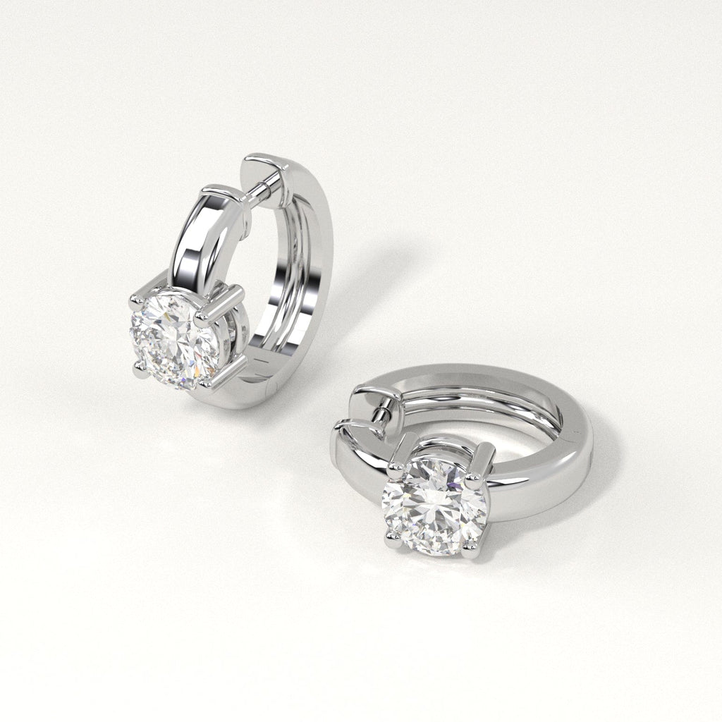 1 carat round Diamond Huggie Hoop Earrings in white Gold