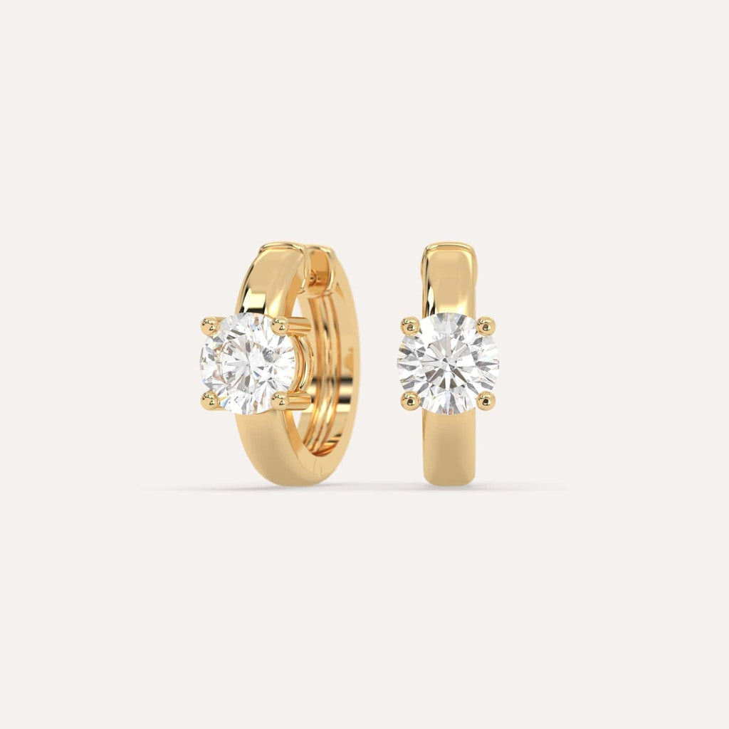 1 carat Round Natural Diamond Hoop Earrings in Yellow Gold