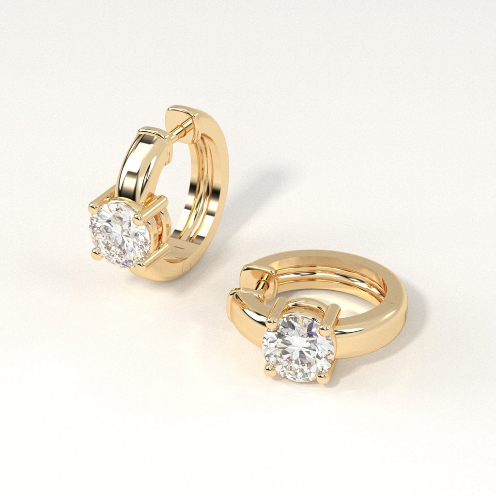 1 carat round Diamond Huggie Hoop Earrings in yellow Gold