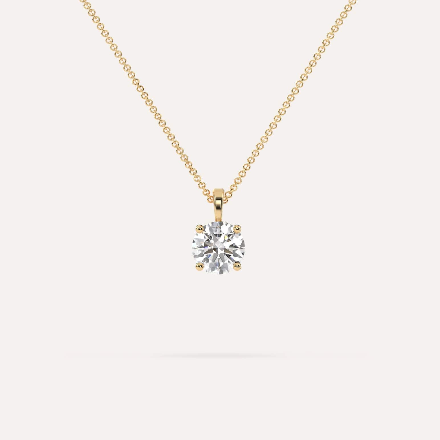 1 carat Round Diamond Pendant Necklace Natural Yellow Gold