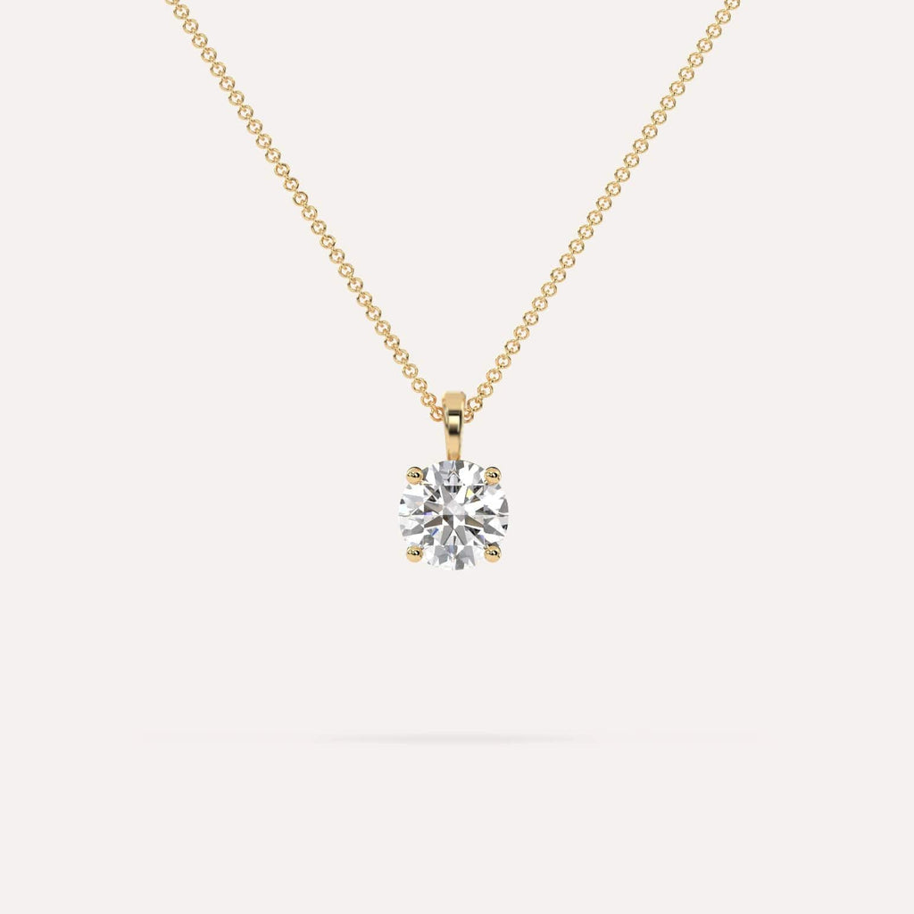 1 Carat Simple Solitaire Diamond Pendant Necklace In 14K Yellow Gold