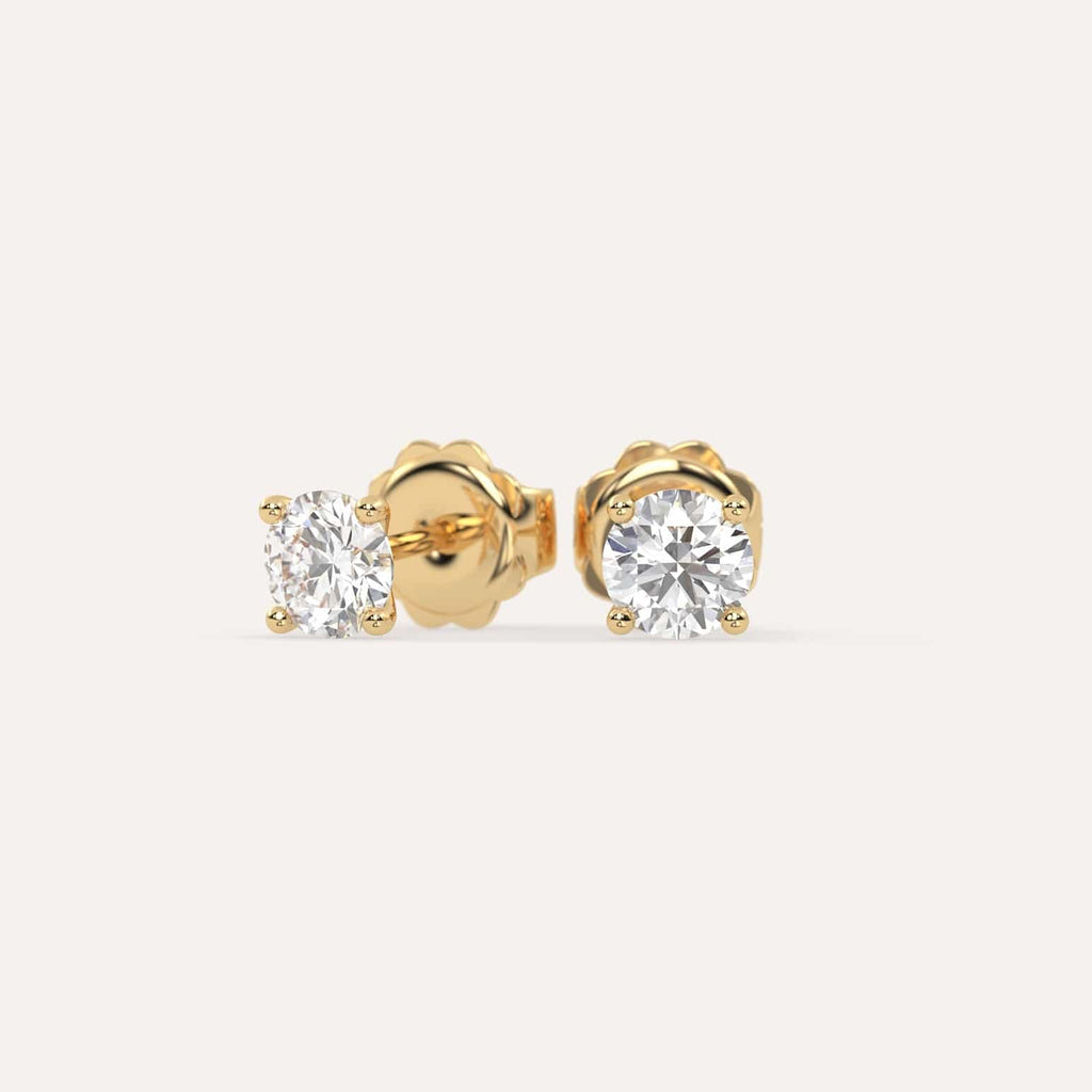 1 carat Round Diamond Stud Earrings, Natural Diamonds Yellow Gold