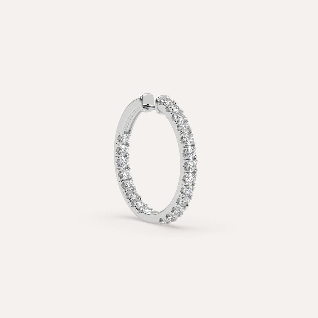 1 carat Single Diamond Hoop Earring, Natural Diamonds White Gold