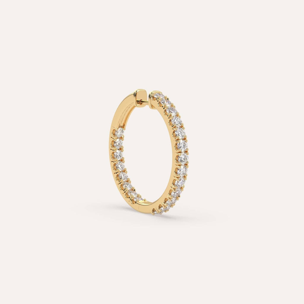 1 carat Single Diamond Hoop Earring, Natural Diamonds Yellow Gold